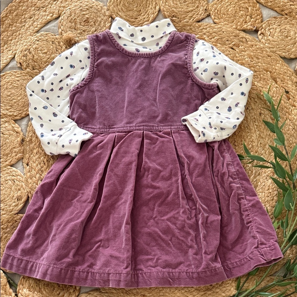 Vintage Circo Floral Cottage-core Pinafore Dress and Turtleneck. 3T